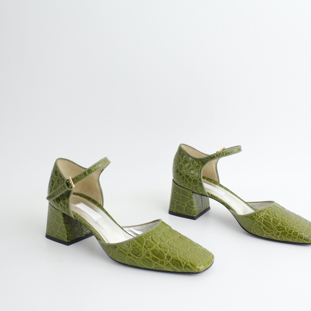 nwob SUZANNE RAE embossed eather mary jane shoes block heels pumps square toes - Picture 7 of 8
